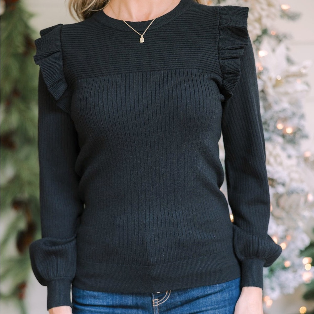 Shop The Mint Black Ruffle Sweater